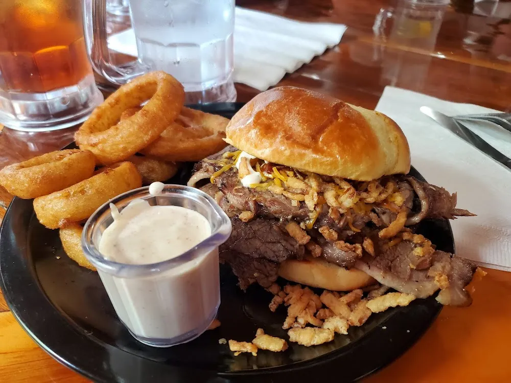 Smoked Brisket Sandwich with Onion Rings